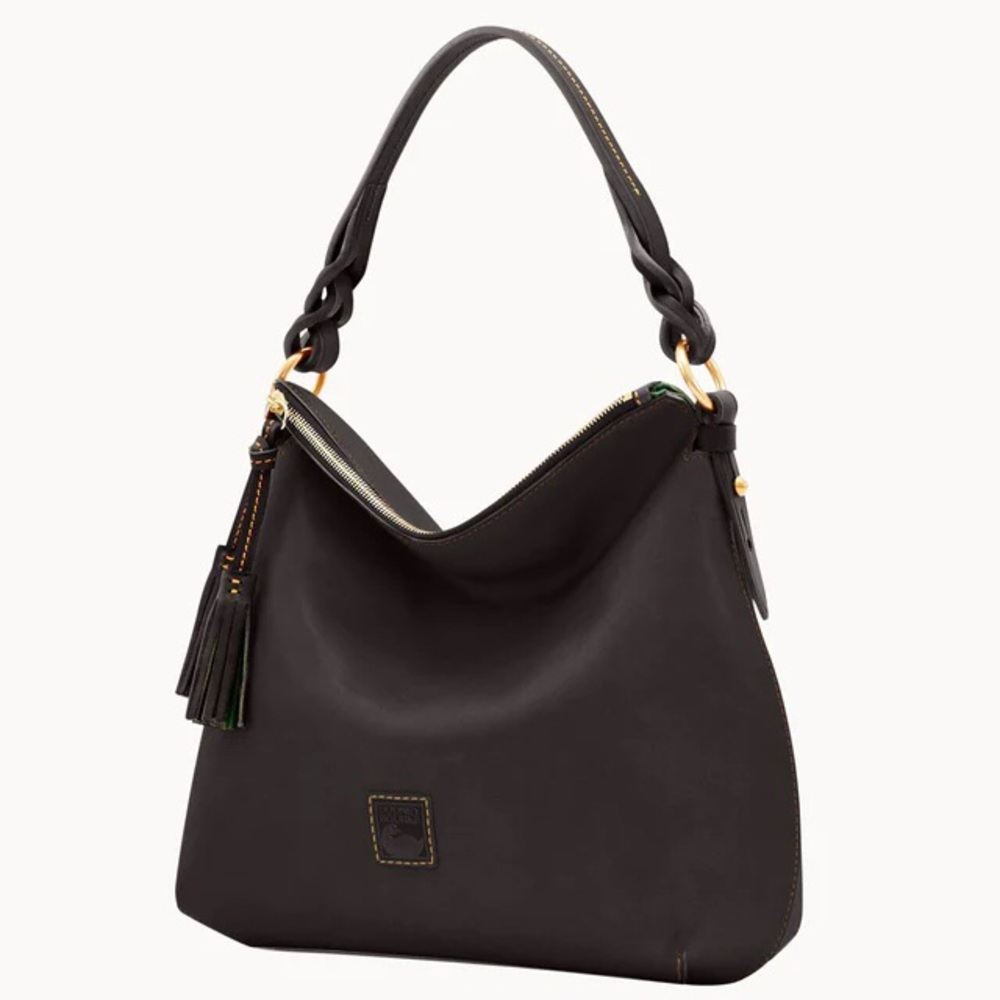 $468 Dooney & Bourke Florentine Black Leather Twist Strap Hobo Shoulder Bag